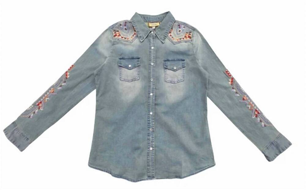 NEW JOHNNY WAS women's kresley western shirt in denim blue